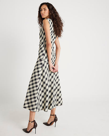Cream Check Print Knot Maxi Dress