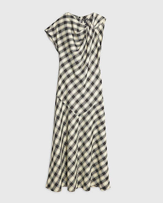 Cream Check Print Knot Maxi Dress