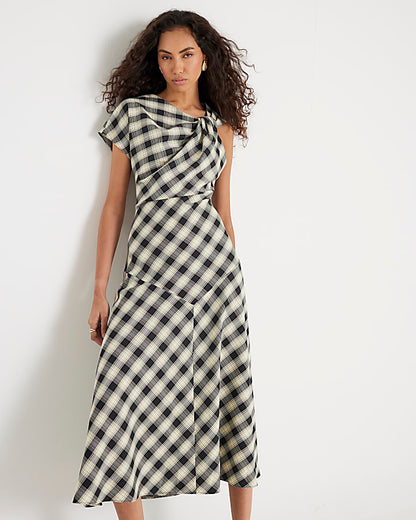 Cream Check Print Knot Maxi Dress