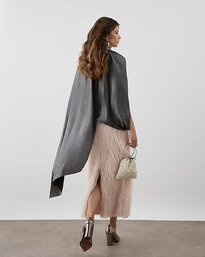 RI Studio Pink Maxi Fringe pencil Skirt