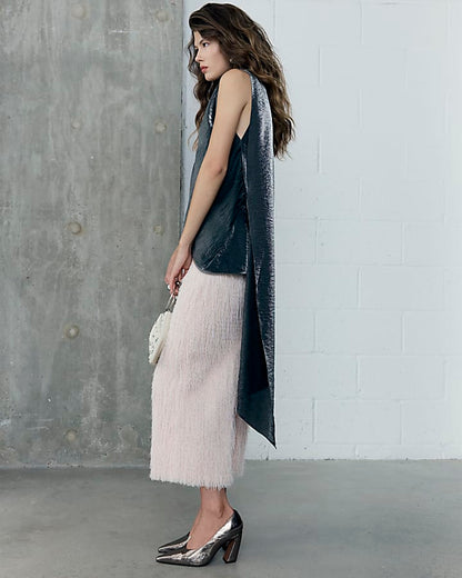 RI Studio Pink Maxi Fringe pencil Skirt