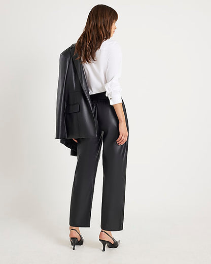 Black Faux Leather Tapered Belted Trousers