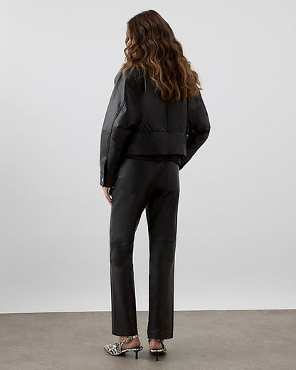 RI Studio Black leather straight leg trousers