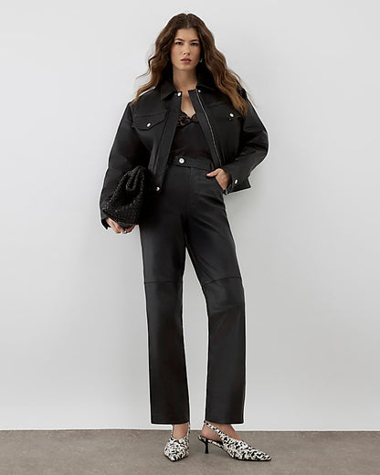 RI Studio Black leather straight leg trousers