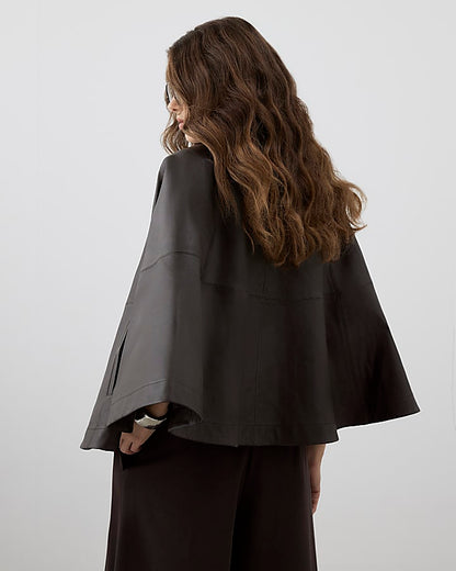 RI Studio Brown Leather Funnel Neck Cape