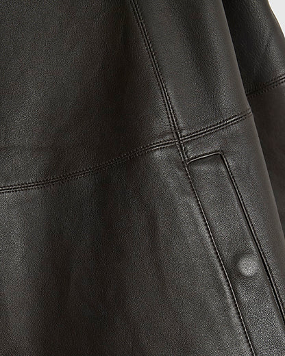 RI Studio Brown Leather Funnel Neck Cape