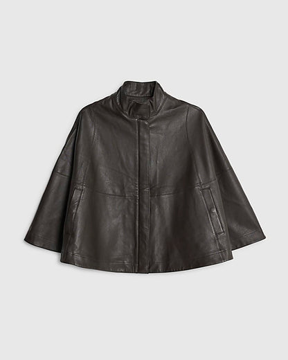 RI Studio Brown Leather Funnel Neck Cape