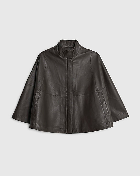 RI Studio Brown Leather Funnel Neck Cape