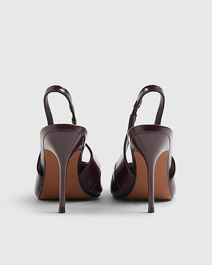 Red Chisel Toe Gold Disc Slingback Heels