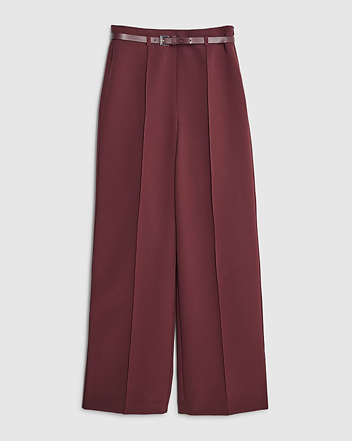 Red Belted Wide Leg Trousers | River Island