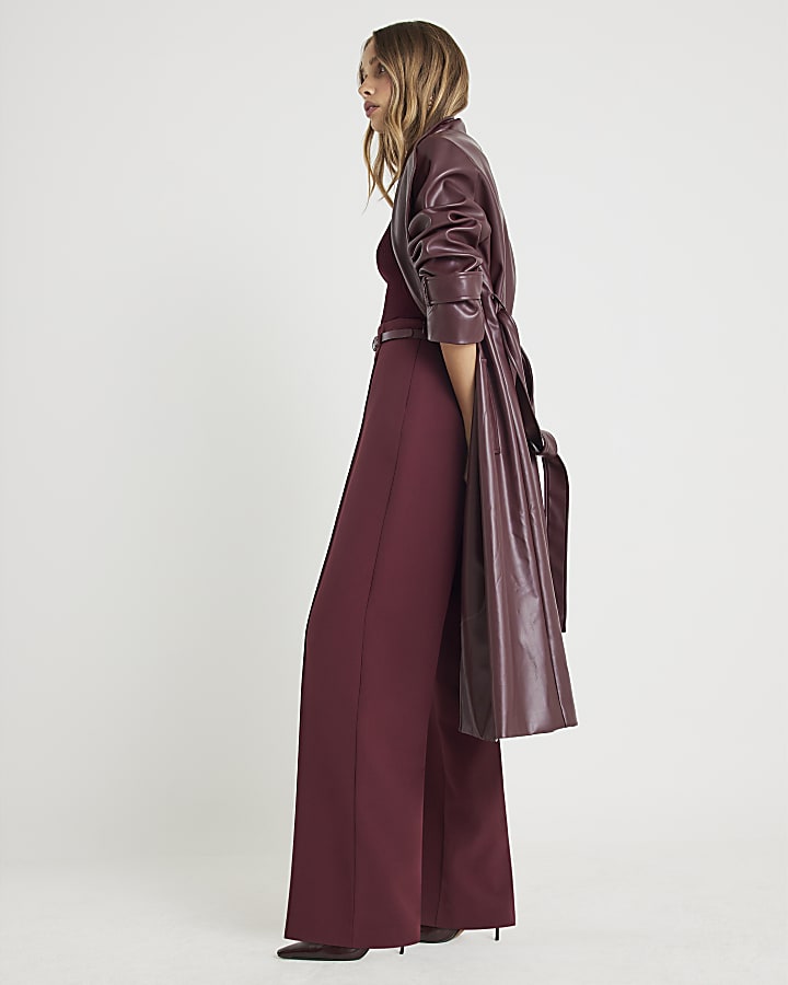 Red Belted Wide Leg Trousers | River Island