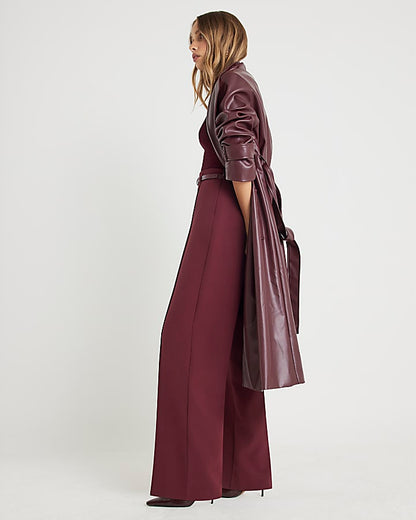 Red Belted Wide Leg Trousers | River Island