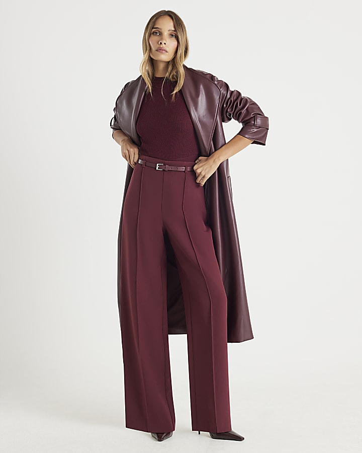 Red Belted Wide Leg Trousers | River Island