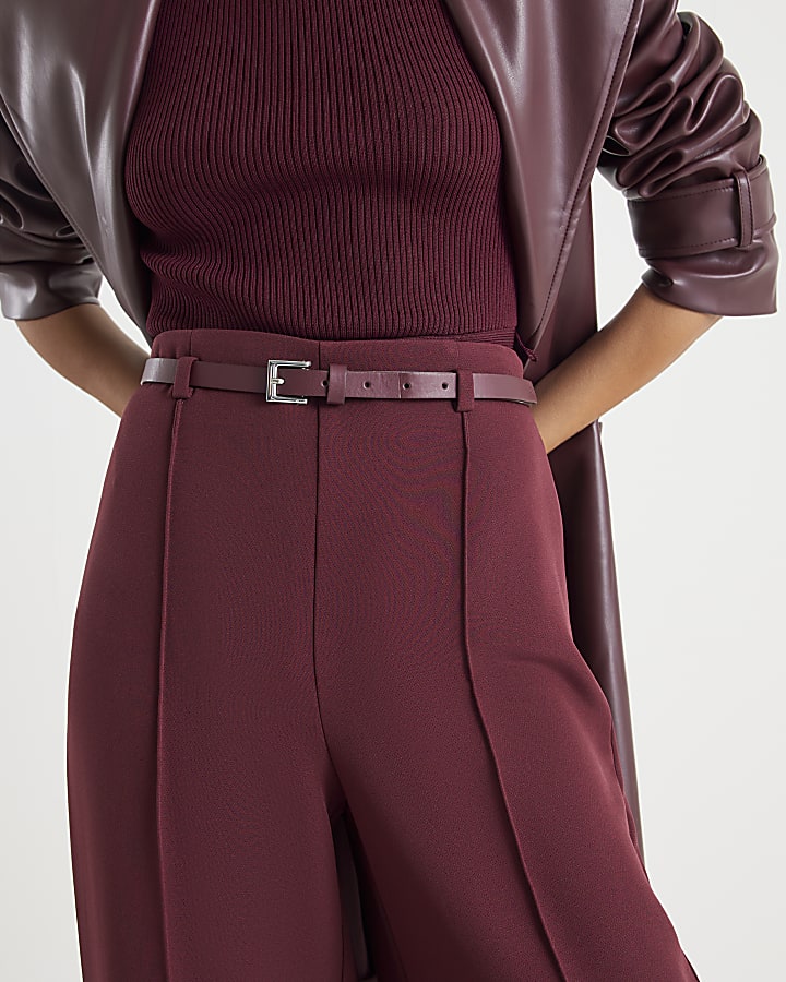 Red Belted Wide Leg Trousers | River Island