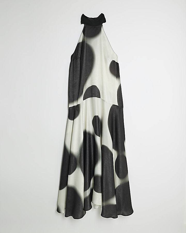 Cream Halter Neck Spot Satin Slip Dress