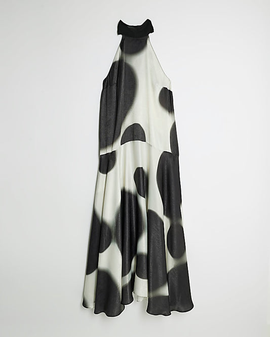 Cream Halter Neck Spot Satin Slip Dress