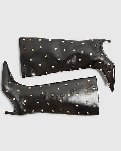 Black Faux Leather Studded High Leg Boots