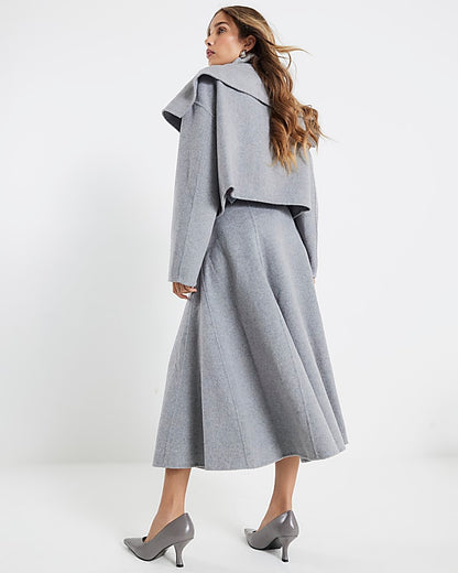 Grey Premium Wool Blend Midi Godet Skirt