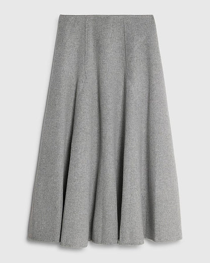 Grey Premium Wool Blend Midi Godet Skirt
