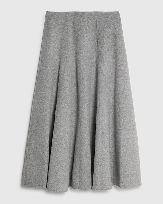 Grey Premium Wool Blend Midi Godet Skirt