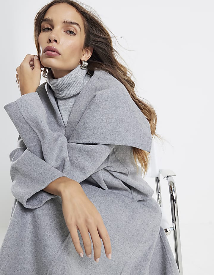 Grey Premium Wool Blend Midi Godet Skirt