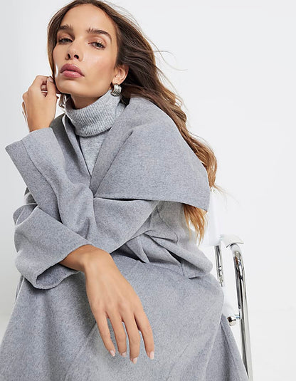 Grey Premium Wool Blend Midi Godet Skirt