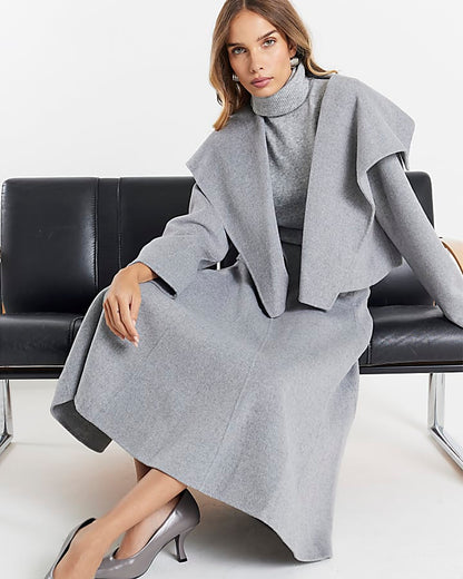 Grey Premium Wool Blend Midi Godet Skirt