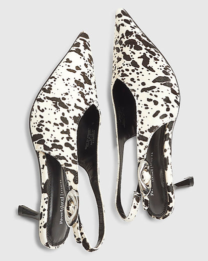 Brown Leather Cow Print Court Shoes