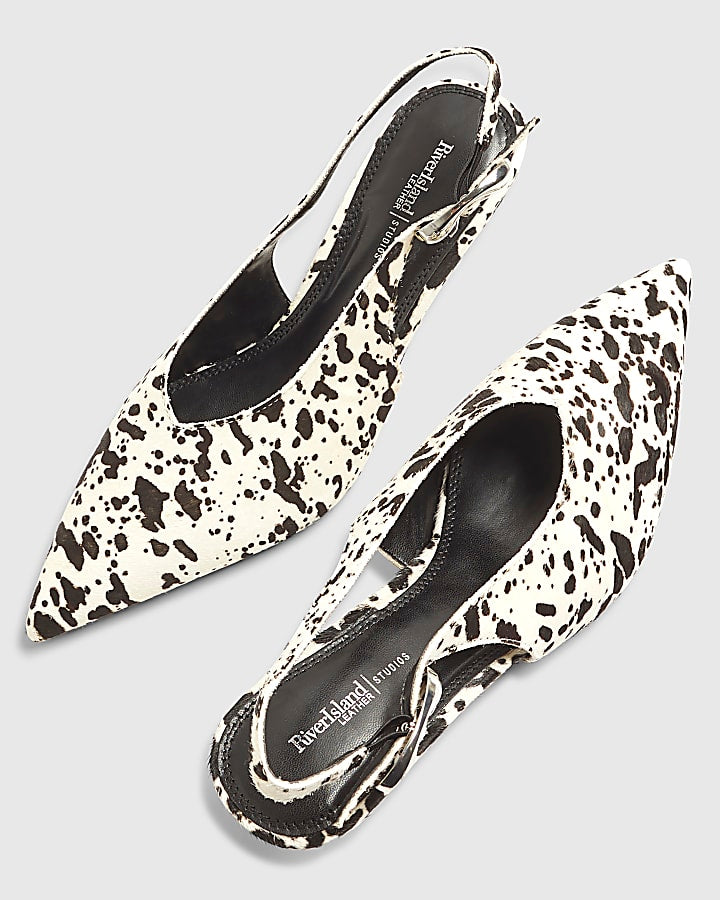 Brown Leather Cow Print Court Shoes
