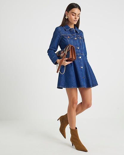 Blue Denim Long Sleeve Mini Dress
