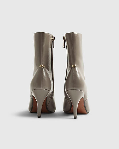 Grey Chisel Toe Heeled Ankle Boots