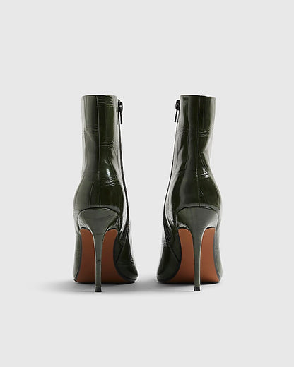 Green Skinny Heel Pointed Ankle Boots