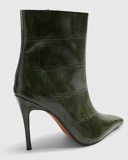 Green Skinny Heel Pointed Ankle Boots