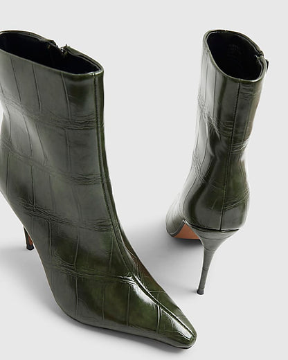 Green Skinny Heel Pointed Ankle Boots