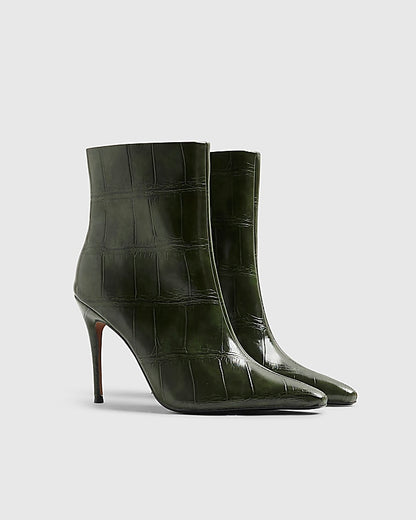 Green Skinny Heel Pointed Ankle Boots