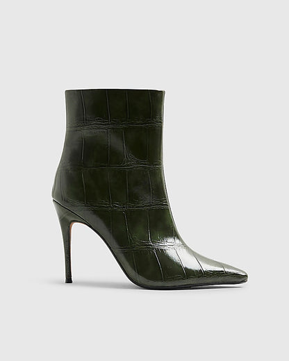 Green Skinny Heel Pointed Ankle Boots