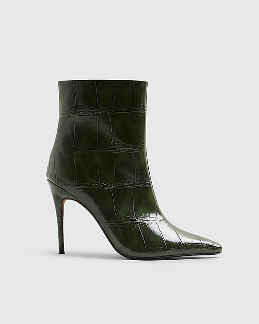 Green Skinny Heel Pointed Ankle Boots