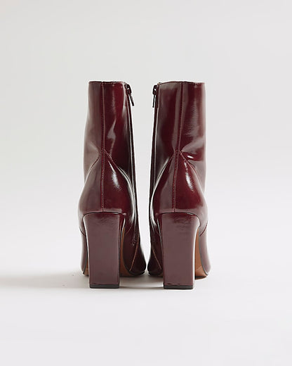 Red Lace Up Heeled Ankle Boots