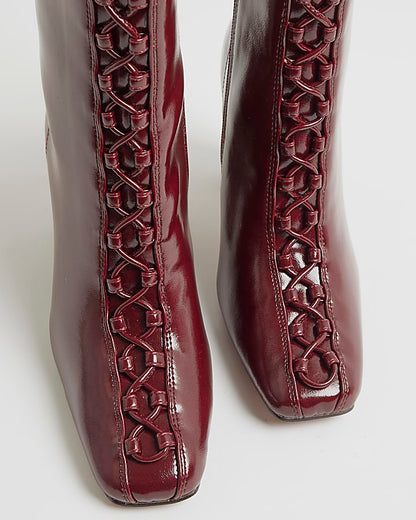 Red Lace Up Heeled Ankle Boots
