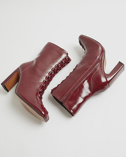Red Lace Up Heeled Ankle Boots