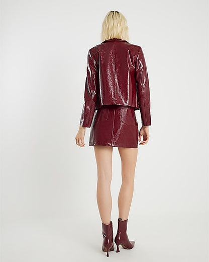 Red Faux Leather Mini Skirt