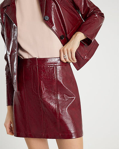Red Faux Leather Mini Skirt