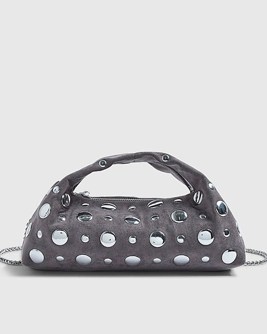 Grey Studded Faux suede Cross Body bag