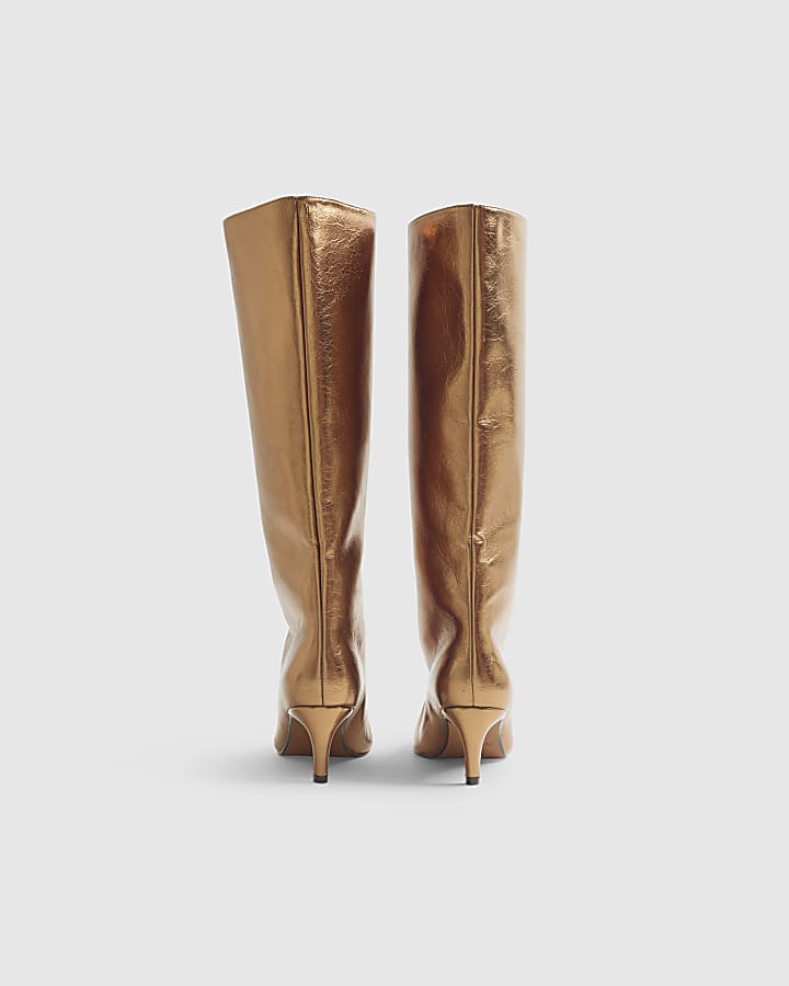 Bronze Straight High Leg Boots