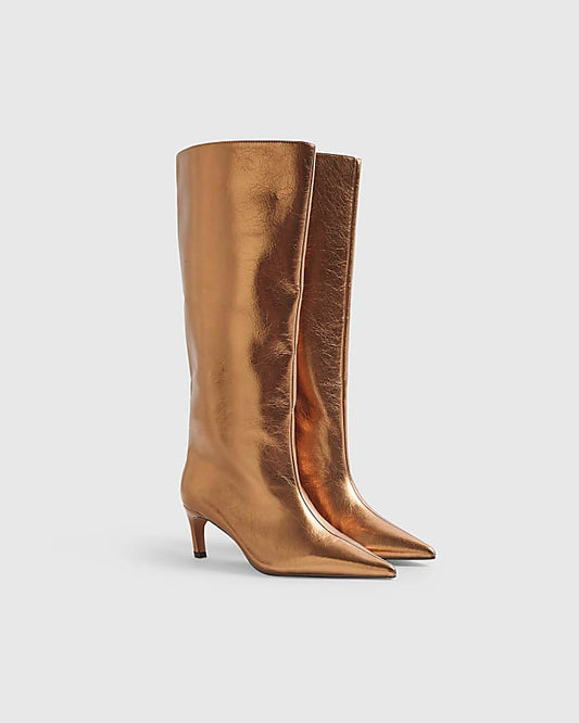 Bronze Straight High Leg Boots