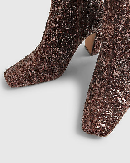 Bronze Sequin Sock Boots