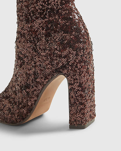 Bronze Sequin Sock Boots
