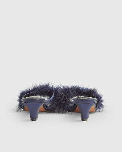Blue Feather Kitten Heel Mules