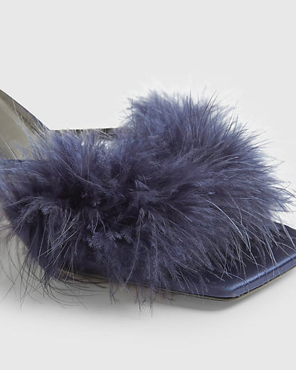 Blue Feather Kitten Heel Mules