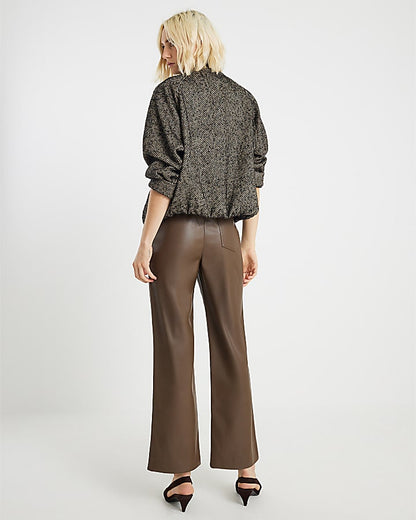 Brown Faux Leather Elasticated Waist Trousers